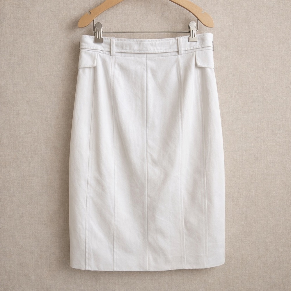 AKRIS PUNTO pencil skirt belted white designer knee length - Picture 3 of 12